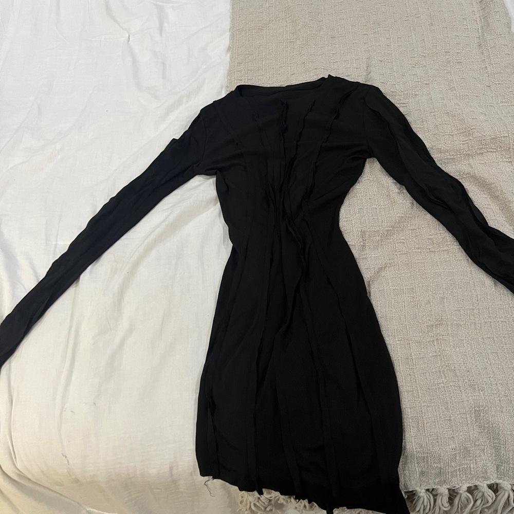 Black mini slit dress, super flattering